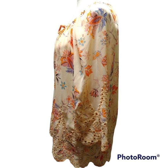 Anthropologie Meadow Rue Garden peasant lightweight scalloped trim oversized top - Picture 4 of 6